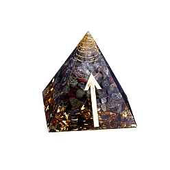 Ruby in Zoisite Orgonite Pyramid Resin Display Decorations, with Brass Findings, Gold Foil and Natural Ruby in Zoisite Chips Inside, for Home Office Desk, 50mm
