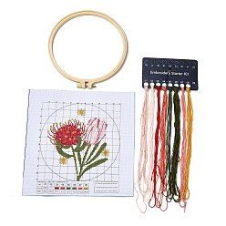 Flor Kits de principiantes de punto de cruz diy de flores, kit de punto de cruz estampado, incluyendo tela estampada, hilo y agujas para bordar, aro de bordado, instrucciones, 0.3~0.4 mm, 8 colores