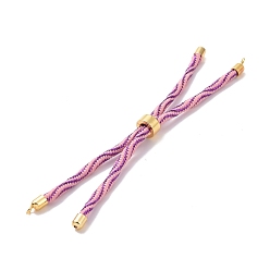 Hot Pink Nylon Cord Silder Bracelets, for Connector Charm Bracelet Making, with Rack Plating Golden Brass Clasp, Long-Lasting Plated, Cadmium Free & Lead Free, Hot Pink, 9-1/8x1/8 inch(23x0.3cm), Hole: 2mm