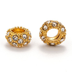 Cristal Perles européennes en strass d'alliage , Perles avec un grand trou   , métal couleur or, cristal, 11x6mm, Trou: 5mm