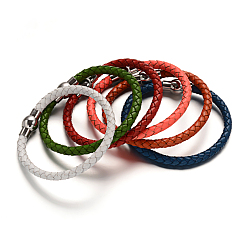 Couleur Mélangete Fabrication de bracelet en cuir tressé, avec 304 fermoirs magnétiques en acier inoxydable, couleur mixte, 205x5.5mm
