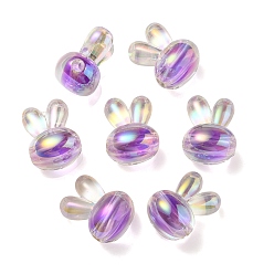 Dark Orchid UV Plating Rainbow Iridescent Acrylic Beads, Two Tone Bead in Bead, Rabbit Head, Dark Orchid, 20x15x13mm, Hole: 3mm