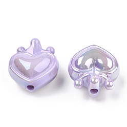 Medium Purple UV Plating Opaque Rainbow Iridescent Acrylic Beads, Heart with Crown, Medium Purple, 24.5x21.5x14mm, Hole: 3mm