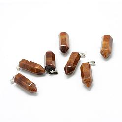 Tiger Eye Natural Tiger Eye Pointed Pendants, with Platinum Tone Brass Findings, Bullet, 25~26x9x8mm, Hole: 7x3mm