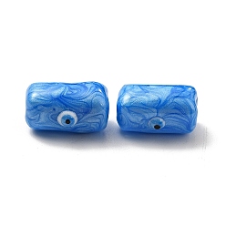 Deep Sky Blue Opaque Glass Beads, with Enamel, Rectangle with Evil Eye Pattern, Deep Sky Blue, 13x9.5x7mm, Hole: 1.6mm