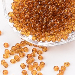 Brown Glass Seed Beads, Transparent, Round, Round Hole, Brown, 6/0, 4mm, Hole: 1.5mm, about 500pcs/50g, 50g/bag, 18bags/2pounds