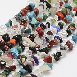 Mixed Color Natural Gemstone Beads Strands, chip, Mixed Color, 3~5x7~13x2~4mm, Hole: 0.4mm, 31 inch