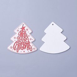 White Poplar Wood Pendants, Dyed, Christmas Tree, White, 70x66x3mm, Hole: 3mm