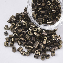 Coffee 6/0 Two Cut Glass Seed Beads, Hexagon, Metallic Colours, Coffee, 3.5~5x3.5~4mm, Hole: 1mm, about 4500pcs/bag