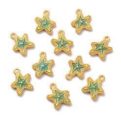 Turquesa Colgantes de la aleación del esmalte, color dorado mate, estrella de mar, turquesa, 14x11.5x2 mm, agujero: 1.6 mm