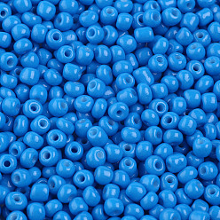 Dodger Azul Hornear bolas de semillas de vidrio de pintura, azul dodger, 6/0, 4~5x3~4 mm, agujero: 1~2 mm, sobre 4500 unidades / bolsa