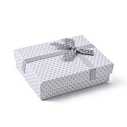 White Cardboard Jewelry Set Boxes, with Bowknot Outside and Sponge Inside, for Necklaces and Pendants, Rectangle, White, 90x70x30mm
