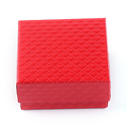Красный Картон комплект ювелирных изделий коробки, с губкой внутри, квадратный, красные, 7.3x7.3x3.5 см