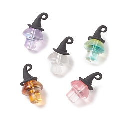 Mixed Color Halloween Theme Alloy Pendants, with Glass Beads, Witch Hat with Mushroom Charms, Mixed Color, 25x14x14mm, Hole: 1.5mm