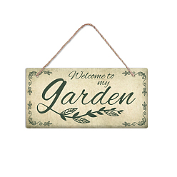 Word PVC Plastic Hanging Wall Decorations, with Jute Twine, Rectangle with Word Garden, Colorful, Word, 15x30x0.5cm