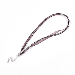 Saddle Brown Waxed Cord and Organza Ribbon Necklace Making, with Iron Lobster Claw Clasps, Platinum, Saddle Brown, 17.6 inch~17.8 inch(45~455cm), 7mm