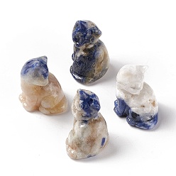 Sodalite Natural Sodalite Sculpture Display Decorations, for Home Office Desk, Cat, 19~21x21~24x31~32mm