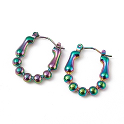 Rainbow Color Placage ionique (ip) 304 boucles d'oreilles créoles en perles rondes en acier inoxydable pour femmes, couleur arc en ciel, 23x19.5x3.5mm, pin: 0.6 mm