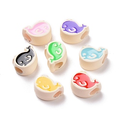 Mixed Color Rubberized Style Acrylic European Beads, with Enamel, Large Hole Beads, Whale Shape, Mixed Color, 10.5x13.8x7.3mm, Hole: 4.2mm