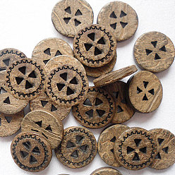 Bois Solide Bouton de couture de base ronde sculpté 4 trous, bouton de noix de coco, burlywood, environ 13 mm de diamètre, environ 100 pcs / sachet 