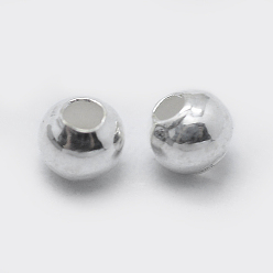 Серебро 925 стерлингов серебряные шарики Spacer, круглые, серебряные, 2 мм, отверстие : 0.7~1 мм, Около 500 шт / 10 г