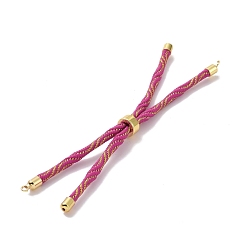 Fuchsia Nylon Cord Silder Bracelets, for Connector Charm Bracelet Making, with Rack Plating Golden Brass Clasp, Long-Lasting Plated, Cadmium Free & Lead Free, Fuchsia, 9-1/8x1/8 inch(23x0.3cm), Hole: 2mm