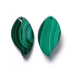 Green Gemstone Pendants, Natural Malachite, Grade A, Leaf, Green, 28x15x6mm, Hole: 0.8mm