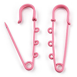 Flamingo Spray Painted Iron Brooch Findings, Kilt Pins with Triple Loops, Flamingo, 50x50x5.5mm, Hole: 2.5mm