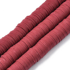 Dark Red Flat Round Eco-Friendly Handmade Polymer Clay Beads, Disc Heishi Beads for Hawaiian Earring Bracelet Necklace Jewelry Making, Dark Red, 12mm