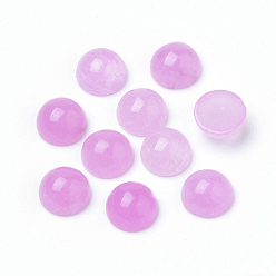 Hot Pink Natural White Jade Cabochons, Dyed, Half Round/Dome, Hot Pink, 6x3~4mm
