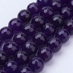 Indigo Natural Malaysia Jade Bead Strands, Dyed, Faceted, Round, Indigo, 10mm, Hole: 1mm, about 37pcs/strand, 14.5 inch(36.83cm)