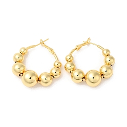 Real 18K Gold Plated Rack Plating Brass Round Beaded Hoop Earrings, Long-Lasting Plated, Cadmium Free & Lead Free, Real 18K Gold Plated, 35x34x12mm