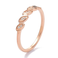 Rose Gold Ion Plating(IP) 304 Stainless Steel Finger Rings, Horse Eye with Crystal Rhinestone, Rose Gold, US Size 6~9(16.5~18.9mm)