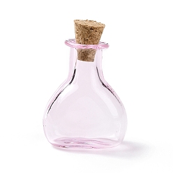 Rose Nacré Bouteilles en verre miniatures, avec bouchons en liège, bouteilles de vœux vides, pour accessoires de maison de poupée, fabrication de bijoux, perle rose, 11x21x30mm
