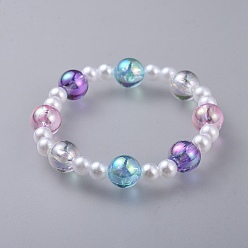 Colorful Transparent Acrylic Imitated Pearl  Stretch Kids Bracelets, with Transparent Acrylic Beads, Round, Colorful, 1-7/8 inch(4.7cm)
