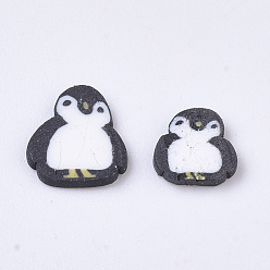 Negro Hechos a mano de la arcilla del polímero cabujones, accesorios de decoración de uñas de moda, pingüino, negro, 4~6.5x4~5.5x0.5~1.5 mm, sobre 35000~40000 unidades / 500 g