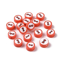 Bowknot Handmade Polymer Clay Beads, Flat Round, Bowknot Pattern, 9.5~10x4.5~5mm, Hole: 1.6mm