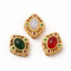Mixed Color Long-Lasting Rack Plating Brass Multi-Strand Links, with Synthetic Opal/Ruby in Zoisite, Rhombus with Hollow Flower, Golden, Mixed Color, 14x12x6mm, Hole: 2mm