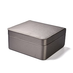 Серый Кожа PU комплект ювелирных изделий коробки, с белой губкой, для ожерелий и сережек, волочильных стиле, прямоугольные, серые, 15.1x14.2x7.2 см