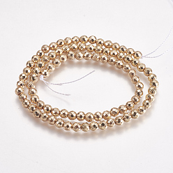 Light Gold Plated Electroplate Non-magnetic Synthetic Hematite Beads Strands, Faceted, Round, Light Gold Plated, 4.5mm, Hole: 1mm, about 92pcs/strand, 14.8 inch