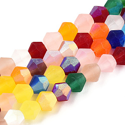 Colorful Imitate Austrian Crystal Bicone Frosted Glass Beads Strands, Grade AA, Faceted, Colorful, 3.5x3mm, Hole: 0.8mm, 108~123pcs/strand, 12.76~14.61 inch(32.4~37.1cm)