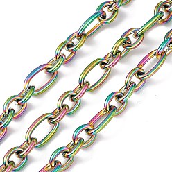 Rainbow Color Ion Plating(IP) 304 Stainless Steel Figaro Chains, Unwelded, with Spool, Rainbow Color, 17x10x2mm and 11x8.5x2mm, about 16.40 Feet(5m)/Roll