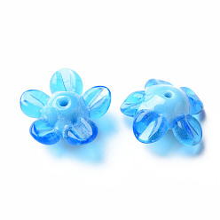Bleu Ciel Foncé Perles lampwork, perles au chalumeau, faits à la main, fleur, bleu profond du ciel, 14.5~15.5x15~16x7~8mm, Trou: 1.5mm