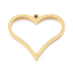 Real 24K Gold Plated Ion Plating(IP) 304 Stainless Steel Open Back Bezel Pendants, Double Sided Polishing, For DIY UV Resin, Epoxy Resin, Pressed Flower Jewelry, Heart, Real 24K Gold Plated, 25x30x3mm, Hole: 2mm