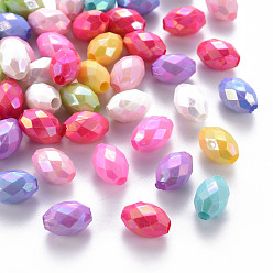 Couleur Mélangete Perles acryliques opaques, teint, couleur ab , facette, ovale, couleur mixte, 12x8mm, Trou: 2.5mm, environ1120 pcs / 500 g