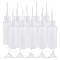 Blanco Conjuntos de botellas de pegamento de plástico, con tolva de embudo de plástico transparente, blanco, 13.6 cm, capacidad: 50 ml, 30 pcs / set