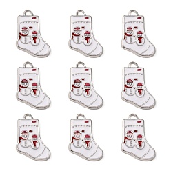 White Alloy Enamel Pendants, Christmas Stockings Charms for Holiday Jewelry Making, Lead Free and Cadmium Free, Platinum Metal Color, White, 24~26x15~16x2mm, Hole: 2mm