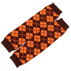 Orange Foncé Jambières en fil de fibres de polyacrylonitrile, motif losange hiver chaud bottes longues couvre-jambes pour femmes, orange foncé, 420x110mm