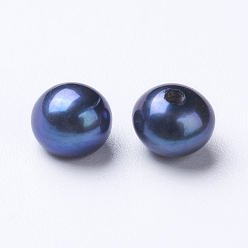 Black Natural Cultured Freshwater Pearl Beads, Dyed, Half Drilled, Round, Black, 4.5~5x4mm, Hole: 1mm