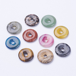 Mixed Stone Natural Gemstone Pendants, Donut/Pi Disc, Donut Width: 11~12mm, 28~30x5~6mm, Hole: 6mm